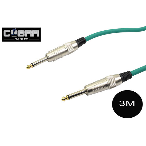 1/4"  (6.35mm) Mono Jack to Jack Cable Green 3m