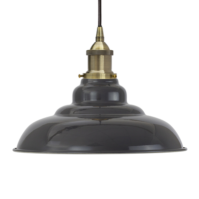 Soho Lighting Slate Grey St Edmund’s Painted Pendant Light with Antique Gold Lamp Holder and Brown Twisted Cable