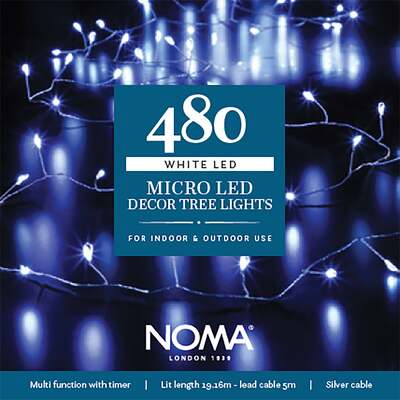 Noma White Micro Decor Christmas Tree Static Lights With Silver Wire - 360, 480, 720, 480 Bulbs