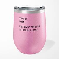 Thanks Mum Wine Tumbler – Pink Glitter, 12oz