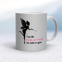 The Fuck Up Fairy Mug – Silver Glitter/White, 10oz