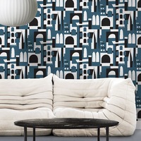 Image of Hey Manhattan City Wallpaper Washed Denim Blue - Mini Moderns MMTLG02WD