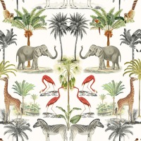 Image of Mirrored Jungle Animals Wallpaper Multi Arthouse 924109