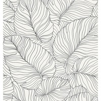 Image of Isa Banana Leaf Wallpaper Black / White Grandeco A50901