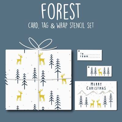 Forest Card, Tag & Wrap Christmas Stencil Set - Card, Tag & Wrap Set
