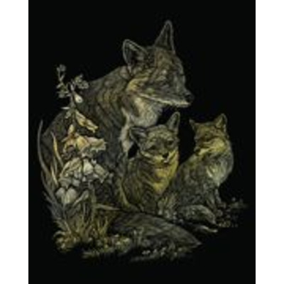 Fox And Cubs Gold Foil Regular Size Engraving Art Scraperfoil
