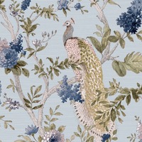 Image of Cottage Chic Pavone Platino Peacock Wallpaper Galerie Blue Gold 25756