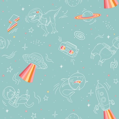My Kingdom Space Explorer Turquoise Wallpaper Muriva M36804
