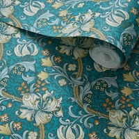 Image of William Morris Golden Lily Wallpaper Teal W0174/03