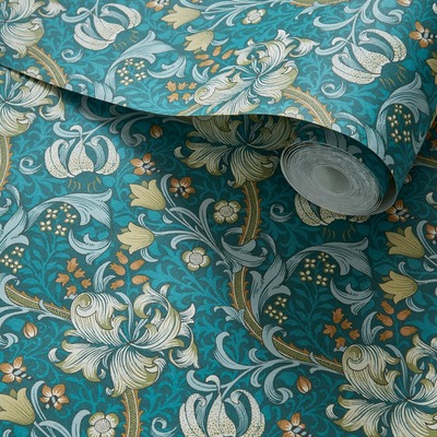 William Morris Golden Lily Wallpaper Teal W0174/03