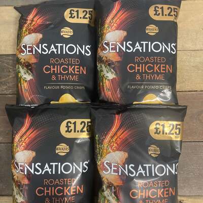 6x Walkers Sensations Roasted Chicken & Thyme Crisps Bags (6x65g)