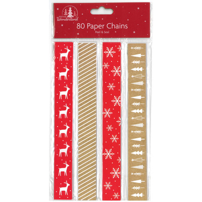 Pack Of 80 Christmas Paper Chain Decorations - Red & Gold