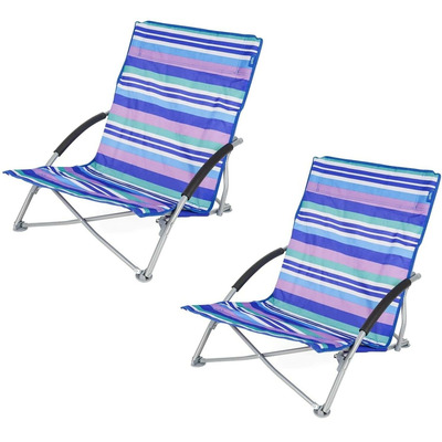 Striped Lightweight Folding Low Camping Fishing Beach Chair - Two