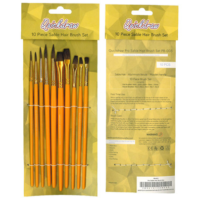 Artist 10 Paint Brush Sets Sable Camel Or Gold Taklon Oil, Acrylic & Watercolour - Pro Sable Hair Brush Set