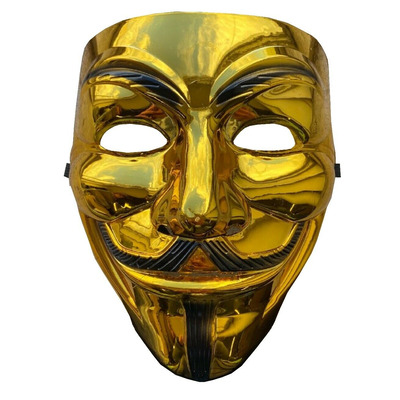 Anonymous Hacker V For Vendetta Guy Fawkes Halloween Face Masks - Gold - One