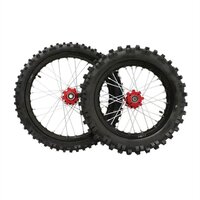Image of Pit Bike Red CNC Wheel Set with Kenda Tyres & SDG Hubs - 17''F / 14''R