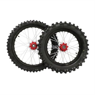 Pit Bike Red CNC Wheel Set with Kenda Tyres & SDG Hubs - 17’’F / 14’’R