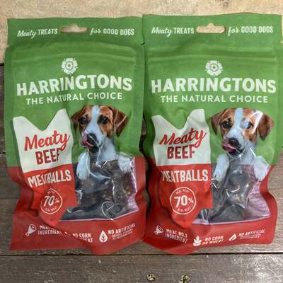 8x Harringtons Meaty Beef Meatballs Dog Treats Resealable Packs (8x70g)
