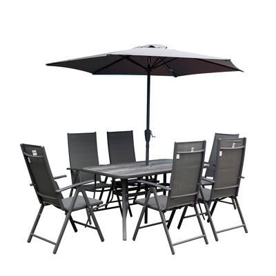 1.5m Santos Textelene 6 Seat Charcoal Dining Set with Wood Effect