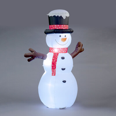 2.5m Christmas Inflatable Snowman with Red Scarf and Snow Topped Black Hat