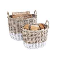 Set Of Two Two Toned Wicker Log Baskets