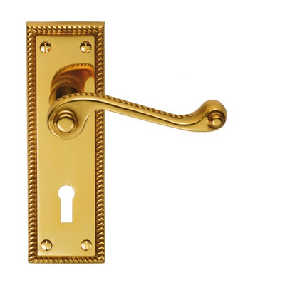 Carlisle Brass Georgian Polished Brass Door Handles - FG1-FG2 (sold in pairs) EURO PROFILE LOCK (WITH CYLINDER HOLE) (150mm)