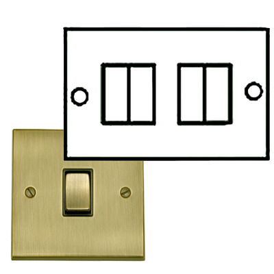 M Marcus Electrical Victorian Raised Plate 4 Gang Switch, Antique Brass Finish, Black Inset Trim - R91.830.ABBK ANTIQUE BRASS - BLACK INSET TRIM