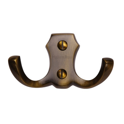 Heritage Brass Double Robe Hook (78mm Width), Antique Brass - V1062-AT ANTIQUE BRASS