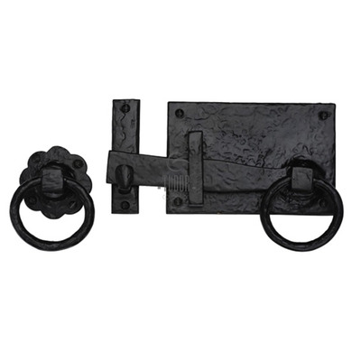 M Marcus Tudor Collection Gate Latch, (142mm) Rustic Black Iron - TC570 RUSTIC BLACK IRON - (RIGHT HANDED)