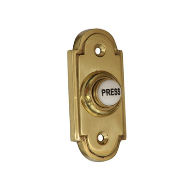 Prima Victorian Shaped Bell Push With China Press Button, Polished Brass - PB1417 POLISHED BRASS - 76 x 33mm