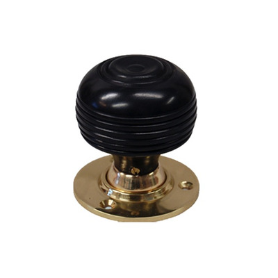 Chatsworth Cottage Ebony Wood Mortice Door Knobs, Polished Brass Backplate - BUL402-2-BLK (sold in pairs) BLACK WITH POLISHED BRASS BACKPLATE