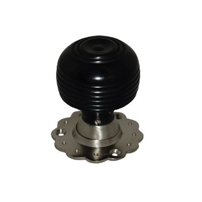 Chatsworth Fluted Rose Cottage Ebony Wood Mortice Door Knobs, Satin Nickel Backplate - BUL402-3SN-BLK (sold in pairs) BLACK WITH SATIN NICKEL BACKPLATE