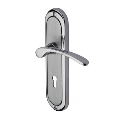 Heritage Brass Ambassador Apollo Finish, Polished Chrome & Satin Chrome Door Handles - AMB6200-AP (sold in pairs) LOCK (WITH KEYHOLE)