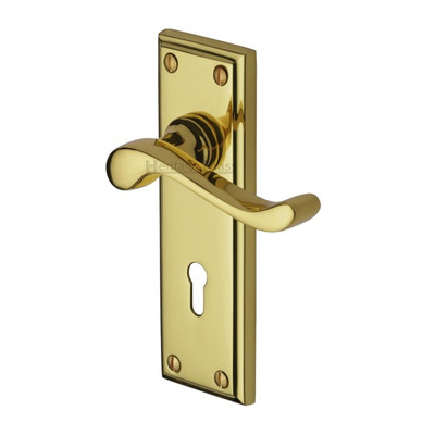 Heritage Brass Edwardian Polished Brass Door Handles - W3200-PB (sold in pairs) LOCK (WITH KEYHOLE)
