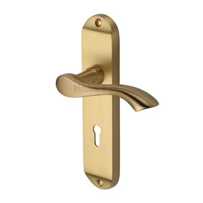 Heritage Brass Algarve Satin Brass Door Handles - MM924-SB (sold in pairs) LOCK (WITH KEYHOLE)