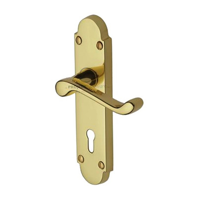 M Marcus Project Hardware Milton Design Door Handles On Backplate, Polished Brass - PR500-PB (sold in pairs) LOCK (WITH KEYHOLE)