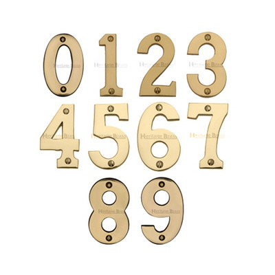 Heritage Brass 0-9 Screw Fix Numerals (76mm - 3"), Polished Brass - C1566-PB POLISHED BRASS - 0