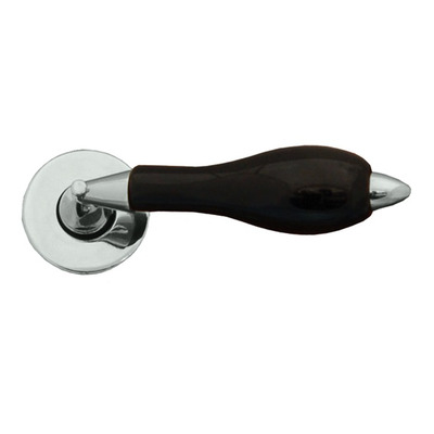 Chatsworth Black Porcelain Round Rose Door Handle, Various Finish Rose & Handle Cap - RS800204-BLK (sold in pairs) POLISHED CHROME ROSE & HANDLE CAP