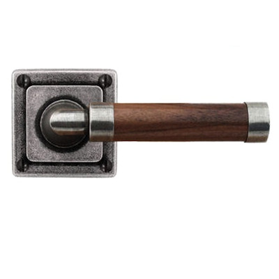 Finesse Milton Jesmond American Black Walnut Door Handles On Square Rose, Walnut Wood & Pewter - FD146 (sold in pairs) WALNUT WOOD & SOLID PEWTER (Please allow 1-3 weeks for delivery)