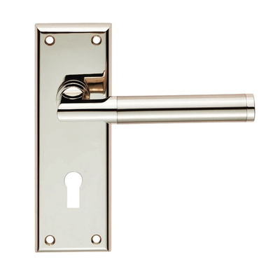 Carlisle Brass Serozzetta Residential Sessanta Door Handles On Backplate, Dual Finish Polished Nickel & Satin Nickel - SZR061PNSN (sold in pairs) LOCK (WITH KEYHOLE)