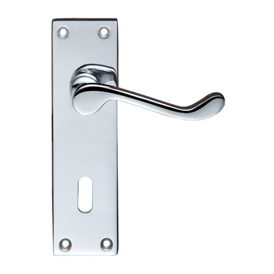 Zoo Hardware Project Range Victorian Scroll Door Handles On Backplate, Polished Chrome - PR021CP (sold in pairs) LOCK (WITH KEYHOLE) - 150mm x 40mm