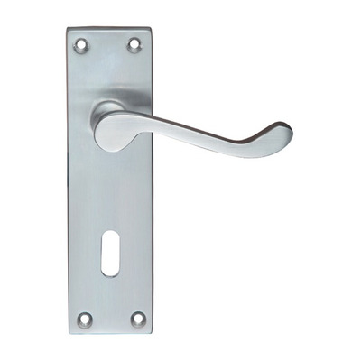 Zoo Hardware Project Range Victorian Scroll Door Handles On Backplate, Satin Chrome - PR021SC (sold in pairs) LOCK (WITH KEYHOLE) - 150mm x 40mm