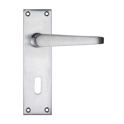 Zoo Hardware Project Range Victorian Flat Door Handles On Backplate, Satin Chrome - PR041SC (sold in pairs) LOCK (WITH KEYHOLE) - 150mm x 40mm
