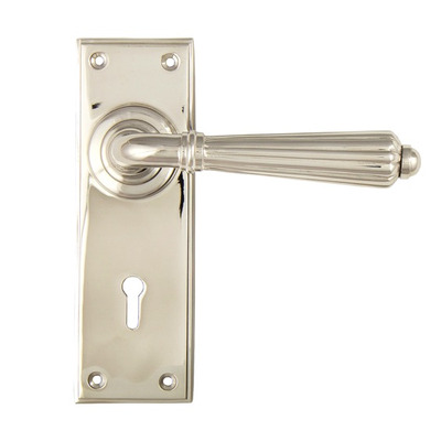 From The Anvil Hinton Door Handles, Polished Nickel - 45322 (sold in pairs) EURO PROFILE LOCK (WITH CYLINDER HOLE)