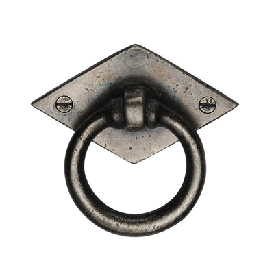 M Marcus Diamond Cabinet Ring Drop Pull (76mm x 45mm), White Rustic Solid Bronze - WM6301 PEWTER PATINA ON WHITE BRONZE - 76mm x 45mm