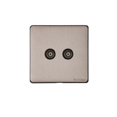 M Marcus Electrical Vintage 2 Gang TV/Coaxial Sockets (TV Coaxial OR TV/FM Diplexed), Aged Pewter - XAP.122.BK AGED PEWTER - 2 GANG TV COAXIAL