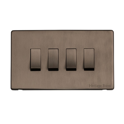 M Marcus Electrical Studio 4 Gang 2 Way Switch, Aged Pewter (Trimless) - YAP.230.AP AGED PEWTER