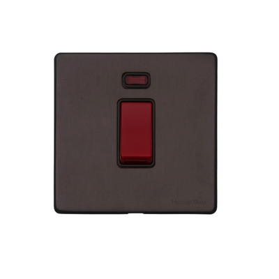 M Marcus Electrical Verona 45 Amp Cooker Switch With Neon, Single Plate, Matt Bronze With Red Switch - VR9.163.BK MATT BRONZE WITH RED SWITCH