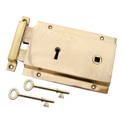 Prima Heavy Cast Rim Lock, Left Or Right Handed (155mm x 105mm), Polished Brass - BH1012PB LEFT HAND