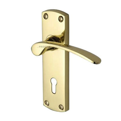 M Marcus Project Hardware Luca Design Door Handles On Backplate, Polished Brass - PR400-PB (sold in pairs) LOCK (WITH KEYHOLE)